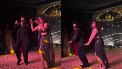 Sanya Malhotra with her friend grooving to One Two Three Four song. Sanya Malhotra with her friend grooving to One Two Three Four song.