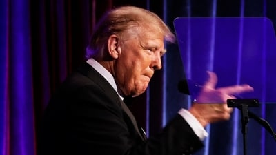 NEW YORK, NEW YORK - DECEMBER 09: Former President Donald Trump speaks at the New York Young Republican Club Gala at Cipriani Wall Street on December 09, 2023 in New York City. The New York Young Republican Club held its 111th annual gala with guest speakers that include Sen. Roger Marshall (R-Kan), Rep. Matt Gaetz (R-FL) and former President Trump days before he is scheduled to testify as the last witness in his civil fraud trial. Michael M. Santiago/Getty Images/AFP (Photo by Michael M. Santiago / GETTY IMAGES NORTH AMERICA / Getty Images via AFP) (Getty Images via AFP) NEW YORK, NEW YORK - DECEMBER 09: Former President Donald Trump speaks at the New York Young Republican Club Gala at Cipriani Wall Street on December 09, 2023 in New York City. The New York Young Republican Club held its 111th annual gala with guest speakers that include Sen. Roger Marshall (R-Kan), Rep. Matt Gaetz (R-FL) and former President Trump days before he is scheduled to testify as the last witness in his civil fraud trial. Michael M. Santiago/Getty Images/AFP (Photo by Michael M. Santiago / GETTY IMAGES NORTH AMERICA / Getty Images via AFP) (Getty Images via AFP)