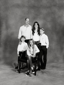 This undated handout photo provided by Kensington Palace show Britain's Prince William and Kate, Princess of Wales with their three children Prince George, Princess Charlotte and Prince Louis, in a photograph that features on the family's 2023 Christmas card. (Josh Shinner/Kensington Palace via AP) (AP) This undated handout photo provided by Kensington Palace show Britain's Prince William and Kate, Princess of Wales with their three children Prince George, Princess Charlotte and Prince Louis, in a photograph that features on the family's 2023 Christmas card. (Josh Shinner/Kensington Palace via AP) (AP)