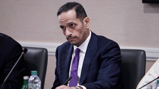 Israel-Hamas War: Qatari Prime Minister and Minister of Foreign Affairs Sheikh Mohammed bin Abdulrahman Al Thani participates in an Arab-Islamic Ministerial Committee briefing session. (AFP)