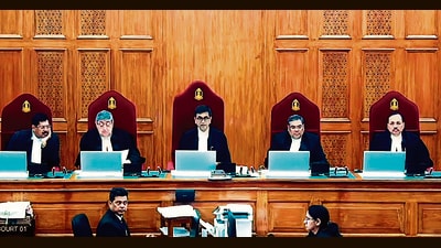 A five-judge constitution bench, led by CJI Justice DY Chandrachud, begins pronouncing the judgment on a batch of petitions challenging the abrogation of Article 370 and the bifurcation of the erstwhile state of Jammu and Kashmir into two Union territories. (ANI) A five-judge constitution bench, led by CJI Justice DY Chandrachud, begins pronouncing the judgment on a batch of petitions challenging the abrogation of Article 370 and the bifurcation of the erstwhile state of Jammu and Kashmir into two Union territories. (ANI)