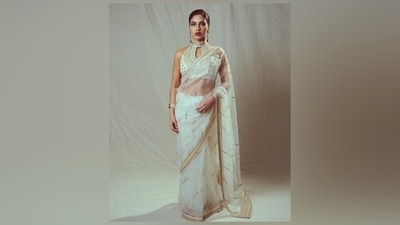 Bhumi Pednekar dropped pictures of her saree look on Instagram recently with a pun-filled caption, "Not saree about how pretty I look [heart emoji]." The six yards she wore is from the shelves of the clothing label Gopi Vaid, styled by celebrity stylist Tanya Ghavri.&nbsp; (Instagram)