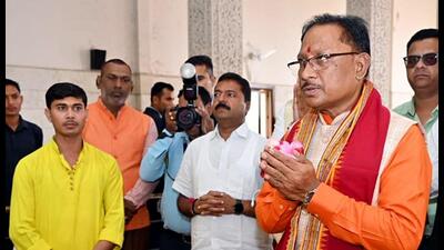 Chhattisgarh CM-designate Vishnu Deo Sai offers prayers at Ram Temple, in Raipur on Monday (ANI) Chhattisgarh CM-designate Vishnu Deo Sai offers prayers at Ram Temple, in Raipur on Monday (ANI)