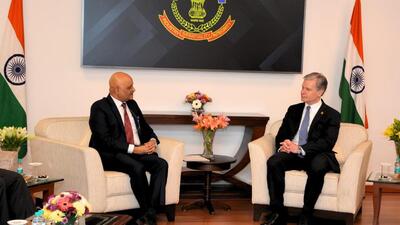 FBI director Christopher Wray nd CBI chief Praveen Sood at the CBI headquarters in New Delhi on Monday. (CBI) FBI director Christopher Wray nd CBI chief Praveen Sood at the CBI headquarters in New Delhi on Monday. (CBI)