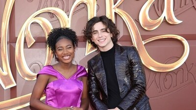 Cast members Timothee Chalamet and Calah Lane attend a premiere for the film Wonka in Los Angeles, She stars as as Noodle, Willy's assistant in the film. Their film has received generally positive reviews from critics. (REUTERS)