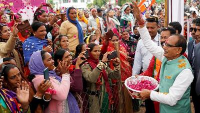 Former Madhya Pradesh chief minister Shivraj Singh Chouhan at Dussehra Ground, in Chhindwara district, on December 6. (PTI)