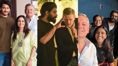 Mahesh Babu, Allu Arjun and Prabhas with Ted Sarandos (X) Mahesh Babu, Allu Arjun and Prabhas with Ted Sarandos (X)
