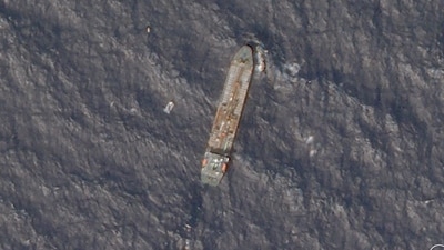 A satellite view of tanker Sky Venus sailing through the Taiwan Strait. (AFP)