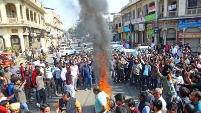 Protest against the murder of Karni Sena chief Gogamedi, in Jaipur on Wednesday. (ANI) Protest against the murder of Karni Sena chief Gogamedi, in Jaipur on Wednesday. (ANI)