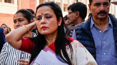 TMC leader Mahua Moitra after being expelled by the Lok Sabha during the winter session of Parliament. (PTI) TMC leader Mahua Moitra after being expelled by the Lok Sabha during the winter session of Parliament. (PTI)