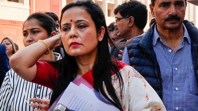 TMC leader Mahua Moitra after being expelled by the Lok Sabha during the winter session of Parliament. (PTI) TMC leader Mahua Moitra after being expelled by the Lok Sabha during the winter session of Parliament. (PTI)