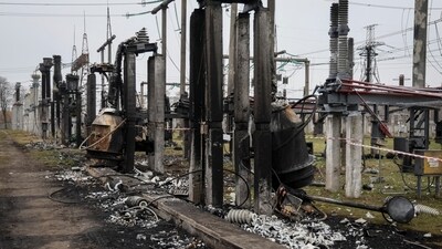 A view shows a high-voltage substation of Ukrenergo damaged by a Russian air strike in an undisclosed location in central Ukraine (REUTERS)