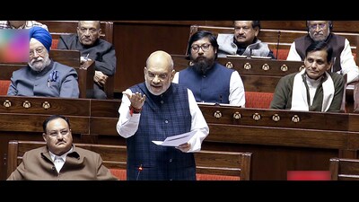 Union Home Minister Amit Shah speaks in the Rajya Sabha during the Winter Session of the Parliament, in New Delhi on Monday. (ANI) Union Home Minister Amit Shah speaks in the Rajya Sabha during the Winter Session of the Parliament, in New Delhi on Monday. (ANI)