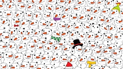 Brain Teaser: Spot panda among snowmen in five seconds. (Facebook/@thedudolf) Brain Teaser: Spot panda among snowmen in five seconds. (Facebook/@thedudolf)