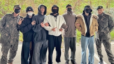 BTS members came together for photos ahead of V and RM's military enlistment. BTS members came together for photos ahead of V and RM's military enlistment.