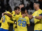 Cristiano Ronaldo celebrates with his teammates during the King Cup quarter-final match Cristiano Ronaldo celebrates with his teammates during the King Cup quarter-final match