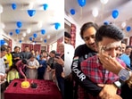 Snapshot of MS Dhoni holding the man. Snapshot of MS Dhoni holding the man.