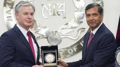 FBI director Christopher Wray met NIA chief Dinkar Gupta at the federal agency’s headquarters (X/NIA_India) FBI director Christopher Wray met NIA chief Dinkar Gupta at the federal agency’s headquarters (X/NIA_India)