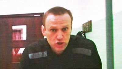 Alexei Navalny Missing: Jailed Russian opposition figure Alexei Navalny is seen on a screen via a video link from his penal colony. (AFP)