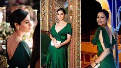Earlier, Manushi had attended a Ralph Lauren event in Jaipur and posted photos of her ethereal look from the event. The star slipped into an emerald green gown for the occasion. It features a plunging neckline, billowy sleeves, and a floor-length hem. (Instagram) Earlier, Manushi had attended a Ralph Lauren event in Jaipur and posted photos of her ethereal look from the event. The star slipped into an emerald green gown for the occasion. It features a plunging neckline, billowy sleeves, and a floor-length hem. (Instagram)