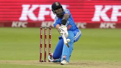 Suryakumar Yadav playing his trademark lap sweep for six. (Agencies) Suryakumar Yadav playing his trademark lap sweep for six. (Agencies)