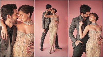 Earlier, Tara had shared a sizzling photoshoot with her Apurva co-star Dhairya Karwa. It shows the two actors striking sensual poses for the camera. While Tara wore a strapless beige ensemble, Dhairya complemented her in a grey suit, black shirt, and matching dress shoes. (Instagram) Earlier, Tara had shared a sizzling photoshoot with her Apurva co-star Dhairya Karwa. It shows the two actors striking sensual poses for the camera. While Tara wore a strapless beige ensemble, Dhairya complemented her in a grey suit, black shirt, and matching dress shoes. (Instagram)
