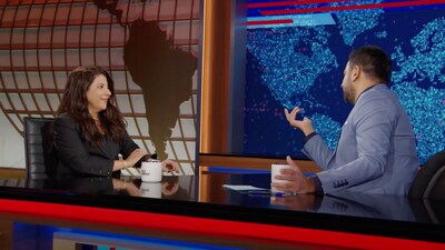 Zoya Akhtar and Kal Penn during their chat on The Daily Show. Zoya Akhtar and Kal Penn during their chat on The Daily Show.