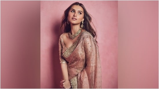 Lastly, Tara chose shimmering pink eye shadow, smudged eyeliner, kohl-lined eyes, mascara-adorned lashes, feathered brows, rouge on the cheeks, beaming highlighter, mauve lip shade, and a dainty bindi for the glam picks. Centre-parted open wavy locks rounded off her hairstyle with the ethnic ensemble. (Instagram)
