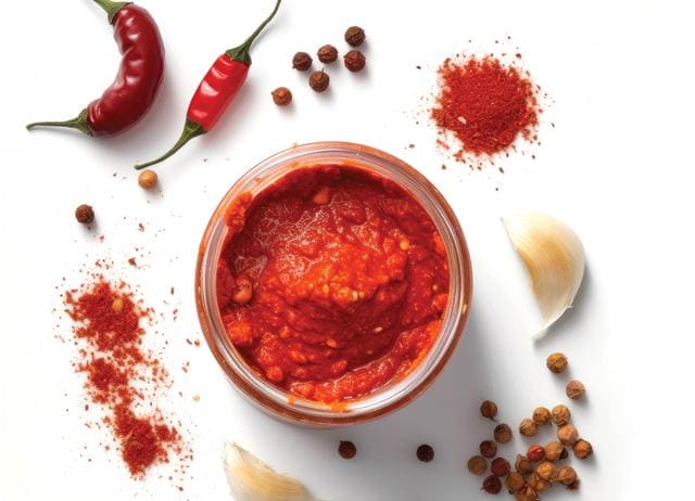 Harissa, a chilli paste, is popular all over North Africa and can be slathered over anything. Harissa, a chilli paste, is popular all over North Africa and can be slathered over anything.