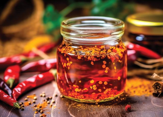 Many Chinese restaurants now offer a spicy chilli oil at the table. Many Chinese restaurants now offer a spicy chilli oil at the table.
