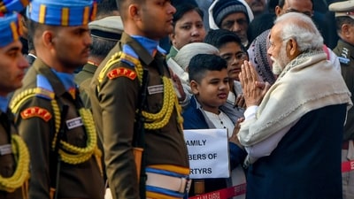 PM Modi meets with the family members of the fallen jawans who lost their lives in the 2001 Parliament attack on its 22nd anniversary at the Parliament House, in New Delhi. (ANI) PM Modi meets with the family members of the fallen jawans who lost their lives in the 2001 Parliament attack on its 22nd anniversary at the Parliament House, in New Delhi. (ANI)