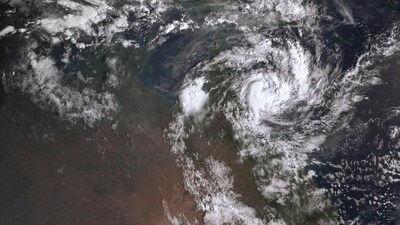 A satellite image taken by the Bureau of Meteorology on the morning of Wednesday, shows Tropical Cyclone Jasper as it approaches the Queensland coast, Australia on December 13. (via REUTERS)