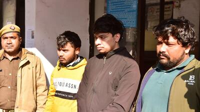 According to police, the three men allegedly used fake seals of Vijay Nagar police station in Ghaziabad and Lanka station in Varanasi to draw up forged documents and seize vehicles. (Sakib Ali/HT Photo)