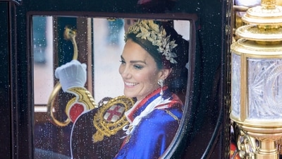 Princess of Wales, Kate Middleton, arrives for the Coronation of King Charles III, in London, Saturday, May 6 2023. King Charles III and Camila the Queen Consort, members of the Royal family and VIP's gathered at Westminster Abbey for the Coronation service. (Dan Charity/pool photo via AP)