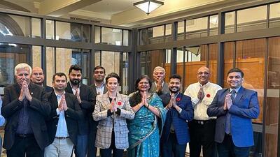 Canadian MP Melissa Lantsman with members of Hindu organisation at Canada’s Parliament last month. (Melissa Lantsman/Facebook) Canadian MP Melissa Lantsman with members of Hindu organisation at Canada’s Parliament last month. (Melissa Lantsman/Facebook)