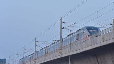 Ghaziabad , India - December 05 2023: The trial-run for 25km RRTS section connecting Ghaziabad to Meerut is likely to start within couple of weeks. A 17km priority section from Sahibabad to Duhai Depot was made operational on October 21 for passenger operations delhi meerut road in Ghaziabad , India on Tuesday, December 05 2023. (Photo by Sakib Ali /Hindustan Times) Ghaziabad , India - December 05 2023: The trial-run for 25km RRTS section connecting Ghaziabad to Meerut is likely to start within couple of weeks. A 17km priority section from Sahibabad to Duhai Depot was made operational on October 21 for passenger operations delhi meerut road in Ghaziabad , India on Tuesday, December 05 2023. (Photo by Sakib Ali /Hindustan Times)