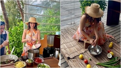 The post shows Manushi cooking food, preparing ingredients for the class, and sharing candid moments with her family. The actor also shared a photo of the material she used during the session.&nbsp; (Instagram)