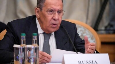 Russian Foreign Minister Sergei Lavrov delivers a speech during international talks on Afghanistan in Moscow, Russia in 2021. (Reuters)