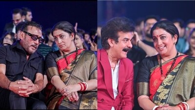Smriti Irani at an event with Jackie Shroff and JD Majethia. Smriti Irani at an event with Jackie Shroff and JD Majethia.