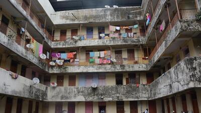 Thane, India - January 04, 2021: 63-year-old Thane Police Colony building no. 4, ground floor balcony plaster fell off in the early morning on Monday with no one being injured at Thane, Mumbai, India, on Monday, January 04, 2021. (Photo by Praful Gangurde/ HT Photo ) (HT PHOTO) Thane, India - January 04, 2021: 63-year-old Thane Police Colony building no. 4, ground floor balcony plaster fell off in the early morning on Monday with no one being injured at Thane, Mumbai, India, on Monday, January 04, 2021. (Photo by Praful Gangurde/ HT Photo ) (HT PHOTO)