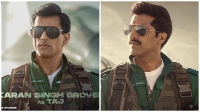Karan Singh Grover and Akshay Oberoi's first looks from Fighter are out now. Karan Singh Grover and Akshay Oberoi's first looks from Fighter are out now.