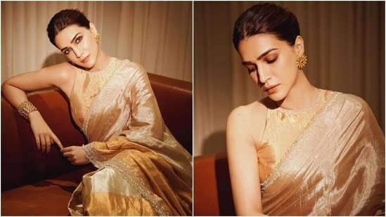 Kriti Sanon wears a gold tissue silk saree for a photoshoot. (Instagram)