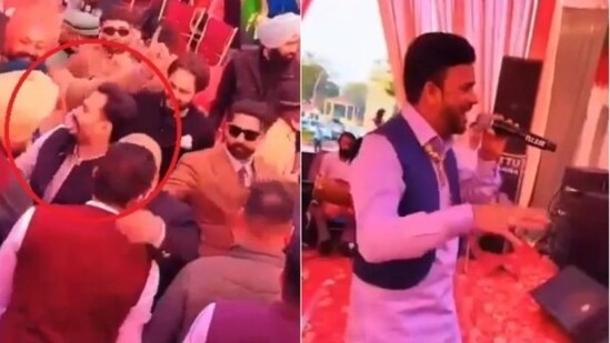 Screengrabs from a video showing the inmate at a wedding ceremony