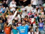 India's captain Suryakumar Yadav celebrates his century during the 3rd T20I against South Africa

