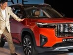 Takuya Tsumura, the President and Chief Executive Officer of Honda Cars India Ltd. gestures during the world premier launch of the new Honda Elevate SUV in New Delhi on June 6, 2023. ( / AFP)