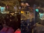 Red Star Belgrade fans attack Manchester City supporters.