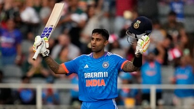 India's captain Suryakumar Yadav celebrates his century during the final T20 cricket match between South Africa and India (AP) India's captain Suryakumar Yadav celebrates his century during the final T20 cricket match between South Africa and India (AP)