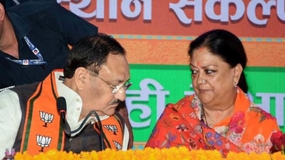 BJP chief JP Nadda with former Rajasthan chief minister Vasundhara Raje. (ANI/File) BJP chief JP Nadda with former Rajasthan chief minister Vasundhara Raje. (ANI/File)
