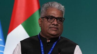 Bhupender Yadav, India environment and labor minister, speaks during a plenary session at the COP28 U.N. Climate Summit, Saturday, Dec. 9, 2023, in Dubai, United Arab Emirates. AP/PTI(AP12_09_2023_000124A) (AP) Bhupender Yadav, India environment and labor minister, speaks during a plenary session at the COP28 U.N. Climate Summit, Saturday, Dec. 9, 2023, in Dubai, United Arab Emirates. AP/PTI(AP12_09_2023_000124A) (AP)