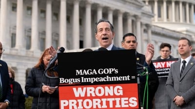Rep. Jamie Raskin, D-Md., ranking member of the House Oversight and Accountability Committee, speaks during a news conference on Republican's impeachment inquiry into President Joe Biden at the U.S. Capitol, in Washington, Wednesday, Dec. 13, 2023. (AP Photo/Jose Luis Magana) (AP) Rep. Jamie Raskin, D-Md., ranking member of the House Oversight and Accountability Committee, speaks during a news conference on Republican's impeachment inquiry into President Joe Biden at the U.S. Capitol, in Washington, Wednesday, Dec. 13, 2023. (AP Photo/Jose Luis Magana) (AP)